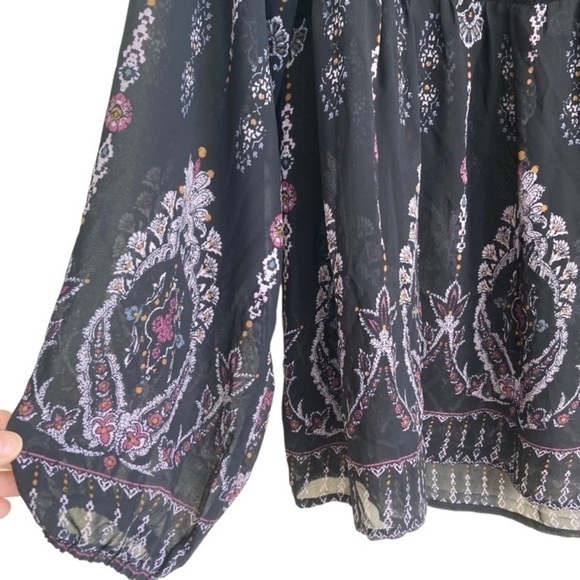 Knox Rose Boho Fairycore Goth Velvet Detail Peasant Blouse Black Pink Sheer Sz L - Picture 9 of 13
